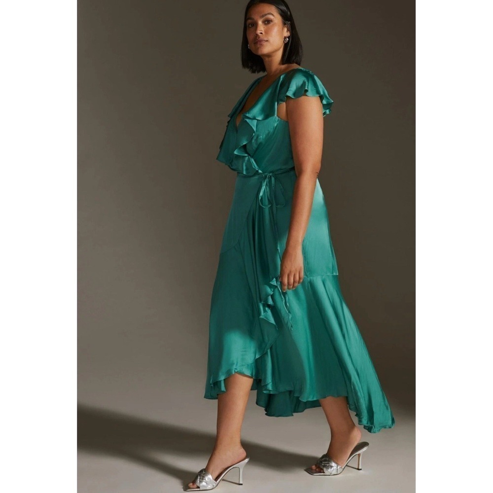 Elegant Teal Wrap Dress - Picture 4 of 9